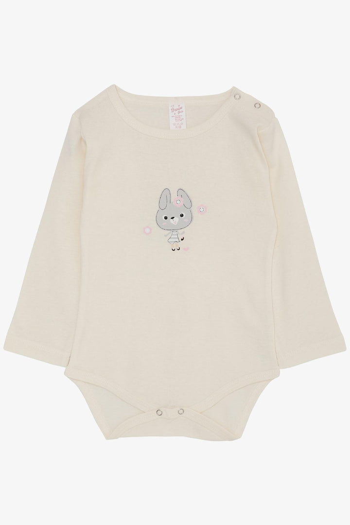 BRE Girl Baby Snap Fastener Bodysuit with Cute Bunny Print 9 Months-3 Years, Cream - Montijo