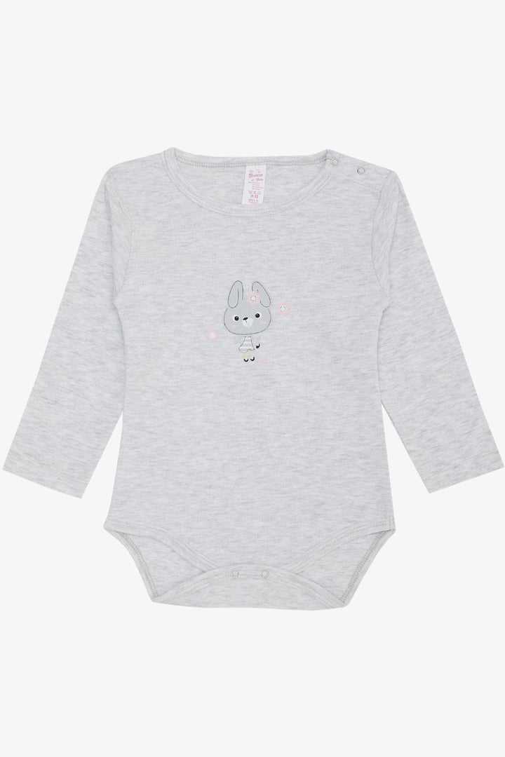 BRE Breeze Baby Girl Snap Bodysuit with Cute Bunny Print 9 Months-3 Years, Light Grey Melange - Egypt Lake-Leto
