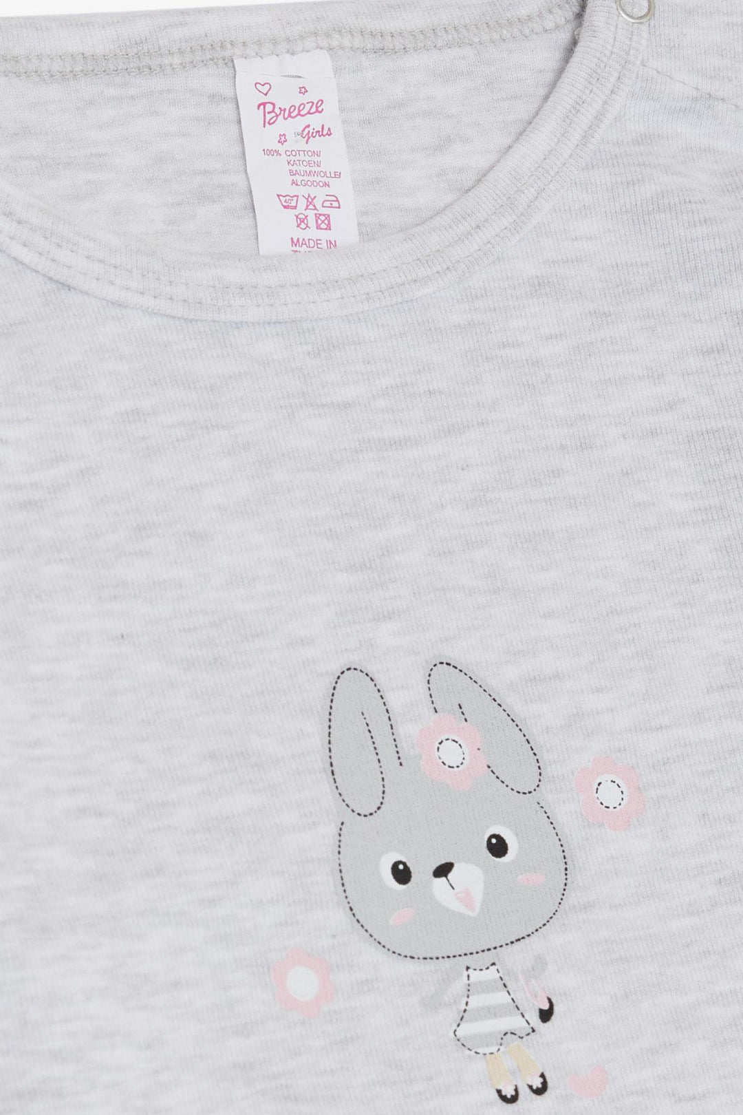 BRE Breeze Baby Girl Snap Bodysuit with Cute Bunny Print 9 Months-3 Years, Light Grey Melange - Egypt Lake-Leto