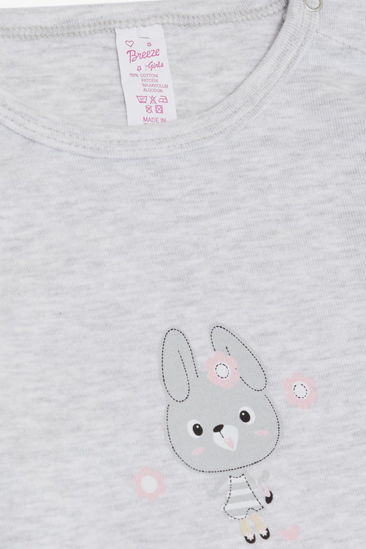 BRE Breeze Baby Girl Snap Bodysuit with Cute Bunny Print 9 Months-3 Years, Light Grey Melange - Egypt Lake-Leto