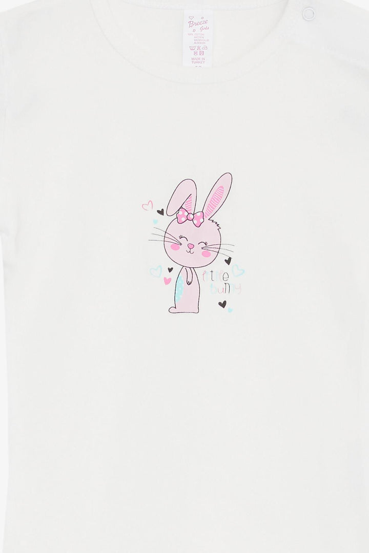 BRE Breeze Baby Girl Snap Fastener Bodysuit with Small Bunny Print, 9 Months-3 Years, Ecru - Bloomington