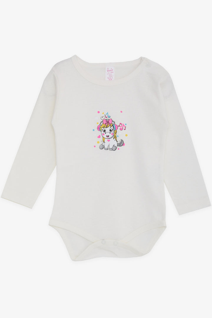 BRE Breeze Baby Girl Snap Fastener Bodysuit with Cheerful Unicorn Print 9 Months-3 Years, Ecru - Tecámac