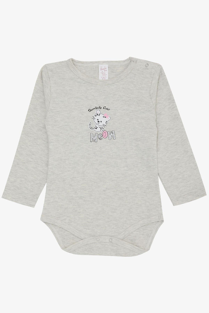 BRE Breeze Baby Girl Snap Bodysuit Cute Baby Cat Printed 9 Months-3 Years, Light Grey Melange - Satu Mare