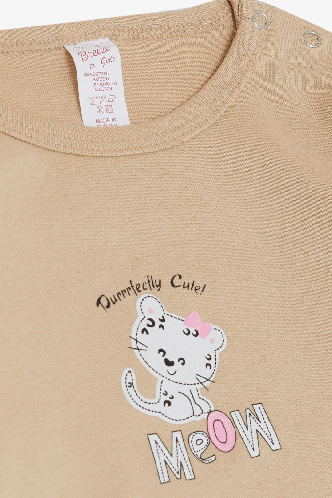 BRE Breeze Baby Girl Snap Bodysuit لطيف طفل قطة مطبوعة 9 أشهر - 3 سنوات، بيج - Santa Cruz Xoxocotlán