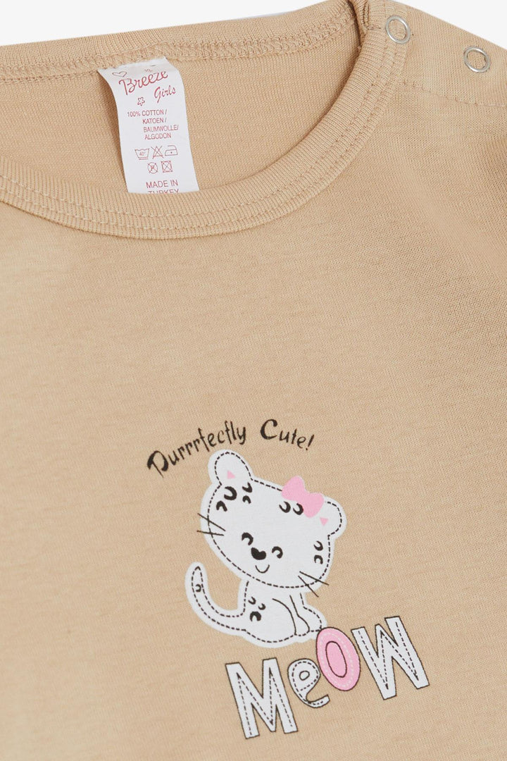 BRE Breeze Baby Girl Snap Bodysuit لطيف طفل قطة مطبوعة 9 أشهر - 3 سنوات، بيج - Santa Cruz Xoxocotlán