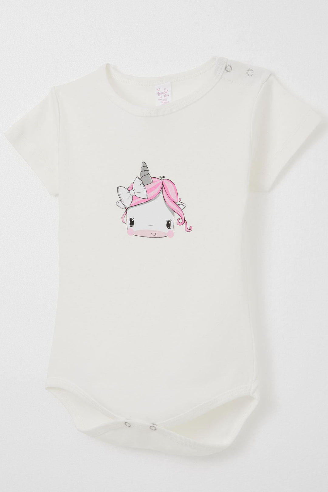 BRE Breeze Baby Girl Snap Bodysuit Unicorn Printed 9 Months-3 Years, Ecru - Anchorage