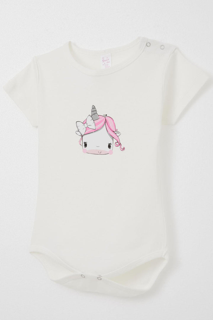 BRE Breeze Baby Girl Snap Bodysuit Unicorn Printed 9 Months-3 Years, Ecru - Anchorage