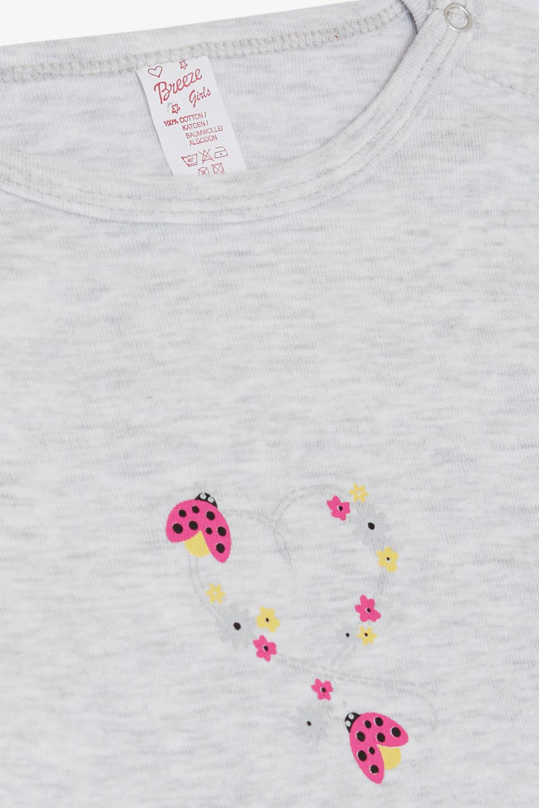 BRE Breeze Baby Girl Snap Bodysuit with Ladybug Printed Floral, 9 Months-3 Years, Light Grey Melange - Fort Lee