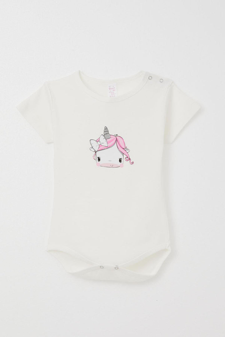 BRE Breeze Baby Girl Snap Bodysuit Unicorn Printed 9 Months-3 Years, Ecru - Anchorage