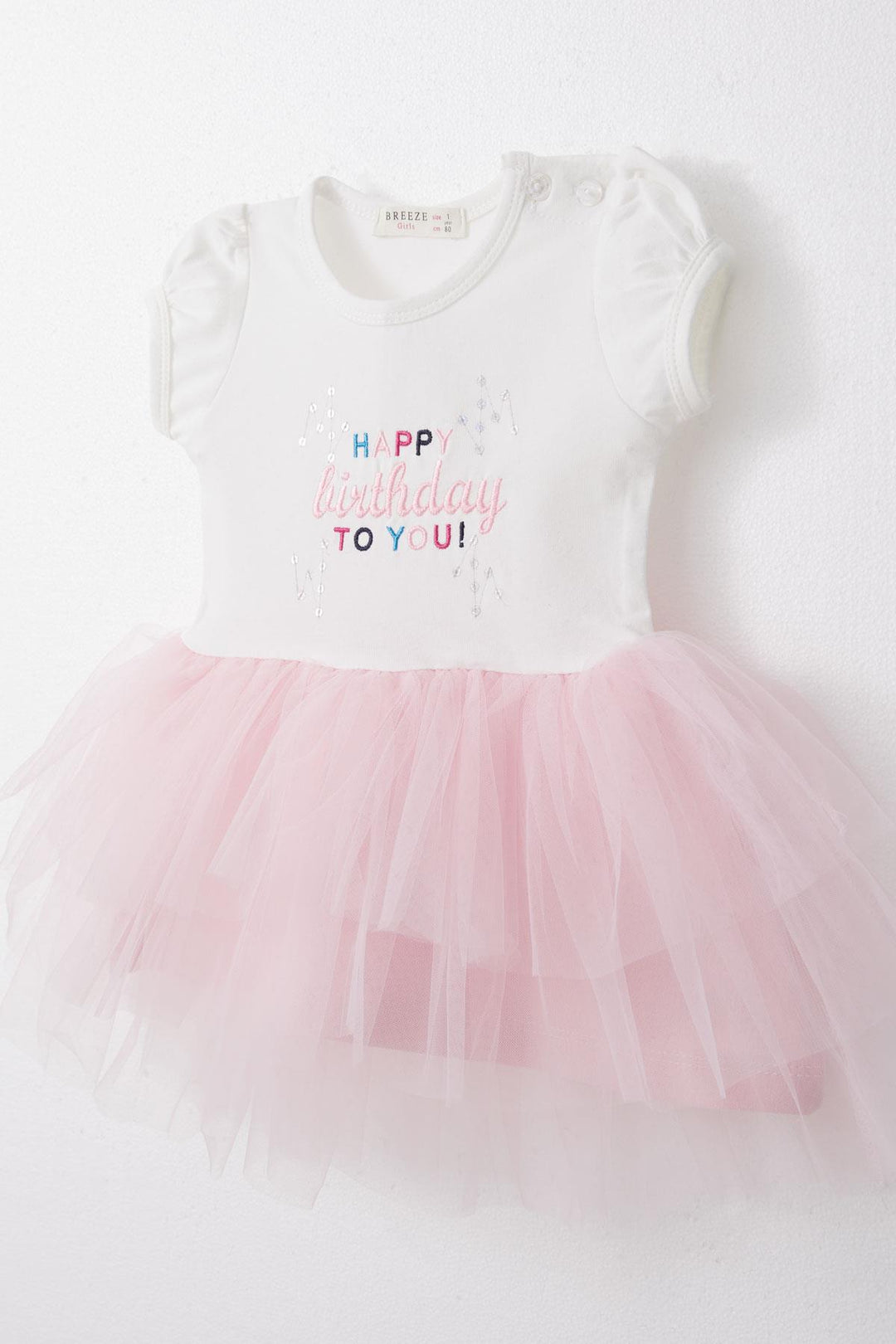 BRE Breeze Girl Baby Dress Birthday Themed Writing Embroidered 6 Months-2 Years, White - San Felipe Orizatlán