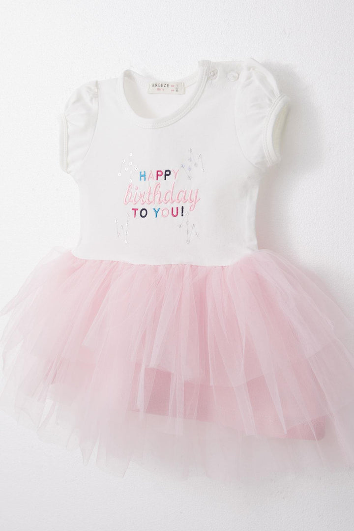 BRE Breeze Girl Baby Dress Birthday Themed Writing Embroidered 6 Months-2 Years, White - San Felipe Orizatlán