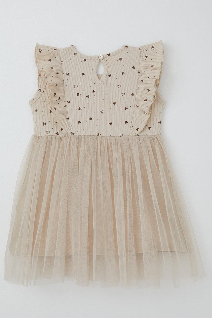 BRE Breeze Baby Girl Dress Heart Patterned Tulle Frilly 9 Months-3 Years, Beige - Minnetonka