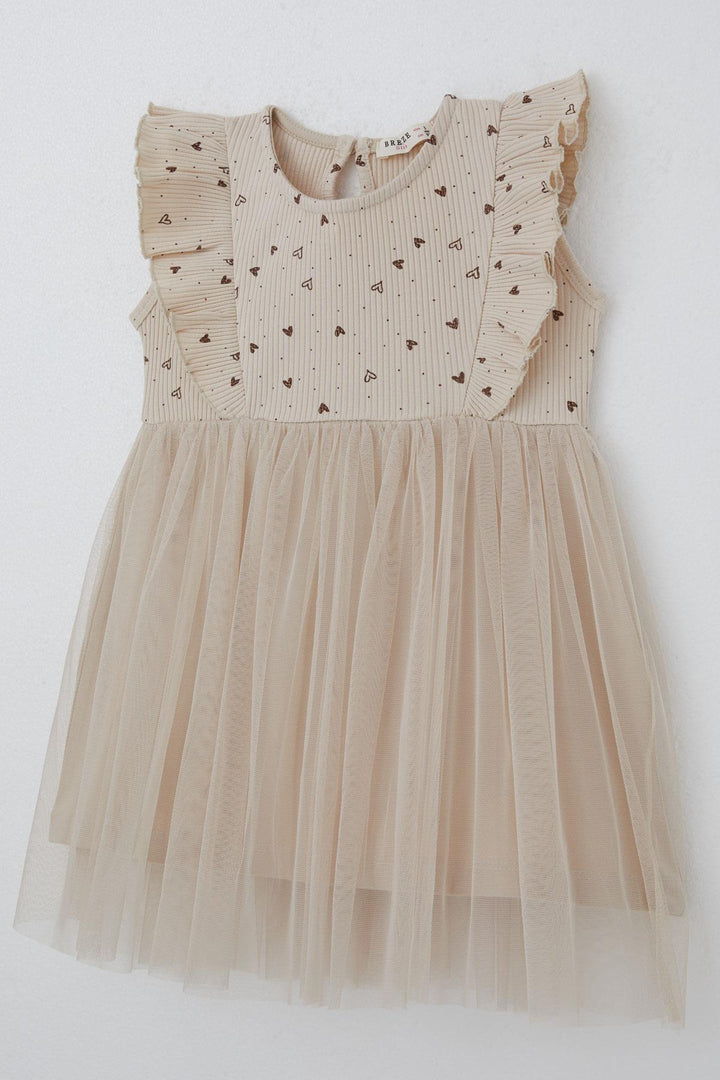 BRE Breeze Baby Girl Dress Heart Patterned Tulle Frilly 9 Months-3 Years, Beige - Minnetonka