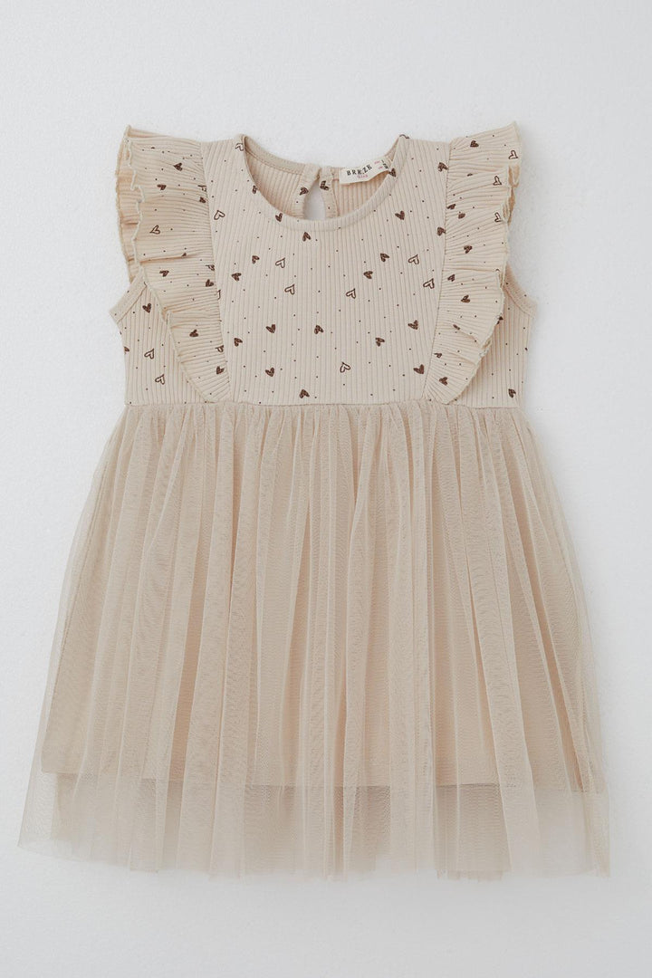 BRE Breeze Baby Girl Dress Heart Patterned Tulle Frilly 9 Months-3 Years, Beige - Minnetonka