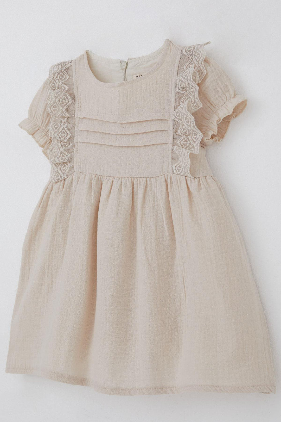 BRE Breeze Girl Baby Dress with Lace Detailed Shoulders Elastic Sleeves 9 Months-3 Years, Beige - Kallithéa