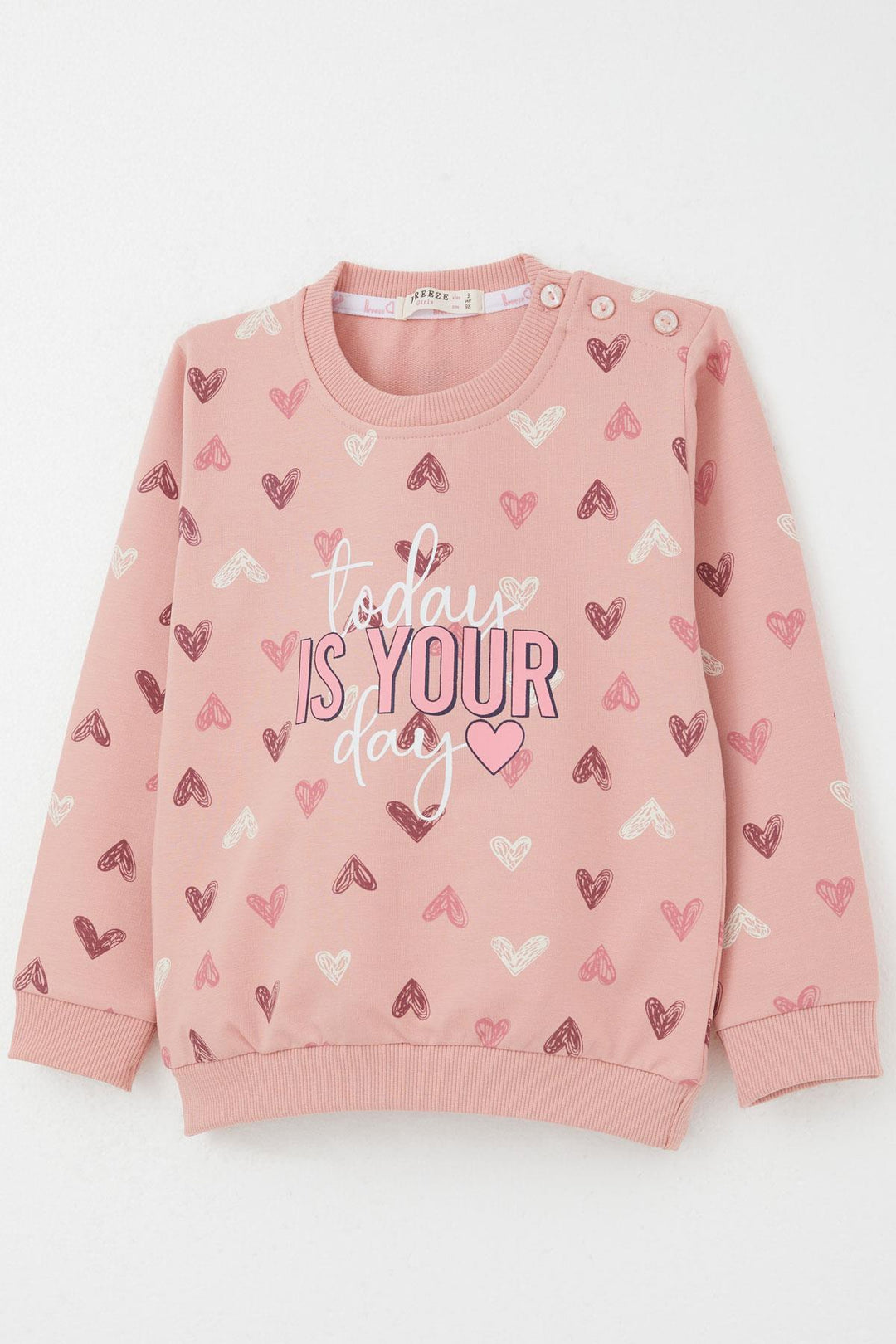 BRE Breeze Girl Baby Tracksuit Heart Patterned with Printed Text 1-4 Years, Rose Pink - Racine