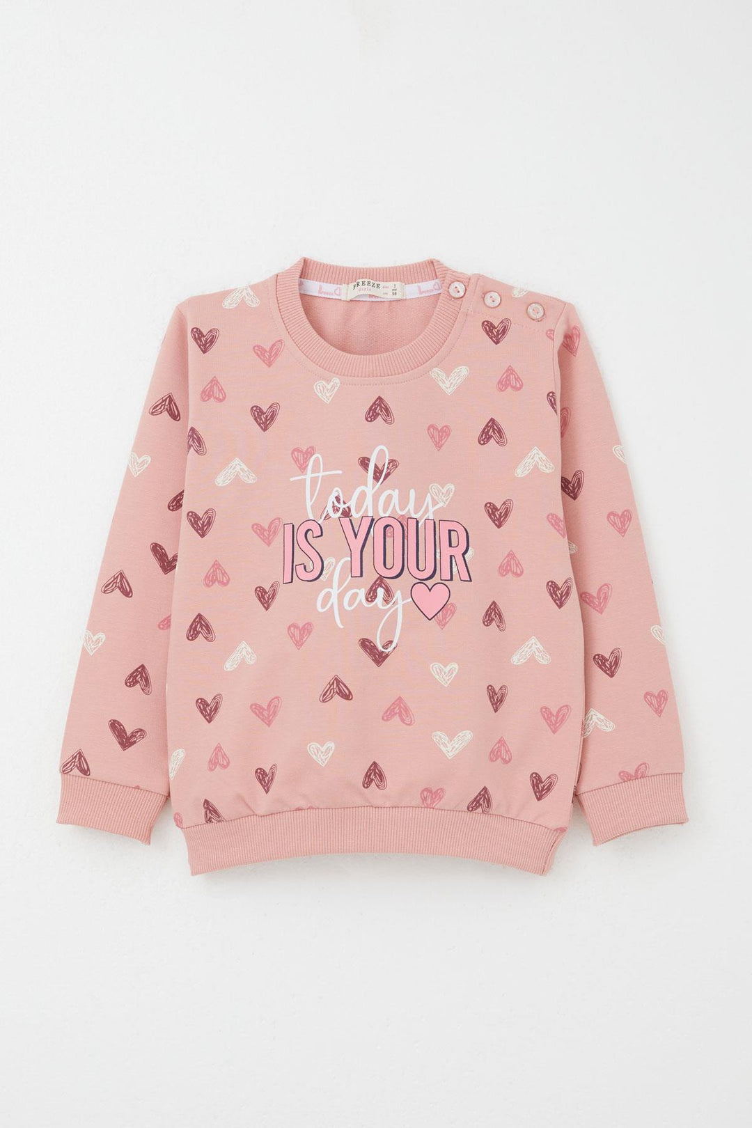 BRE Breeze Girl Baby Tracksuit Heart Patterned with Printed Text 1-4 Years, Rose Pink - Racine