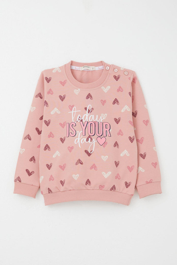BRE Breeze Girl Baby Tracksuit Heart Patterned with Printed Text 1-4 Years, Rose Pink - Racine