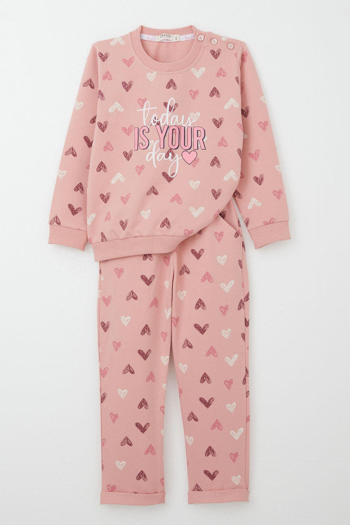 BRE Breeze Girl Baby Tracksuit Heart Patterned with Printed Text 1-4 Years, Rose Pink - Racine