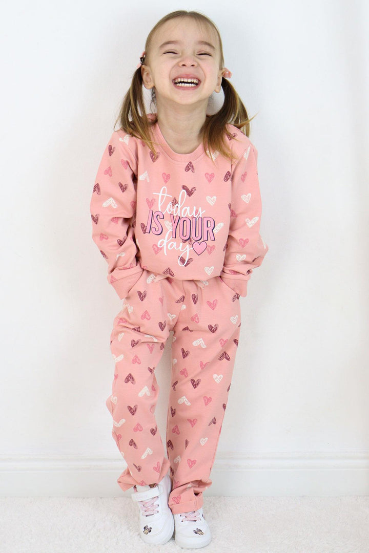BRE Breeze Girl Baby Tracksuit Heart Patterned with Printed Text 1-4 Years, Rose Pink - Racine