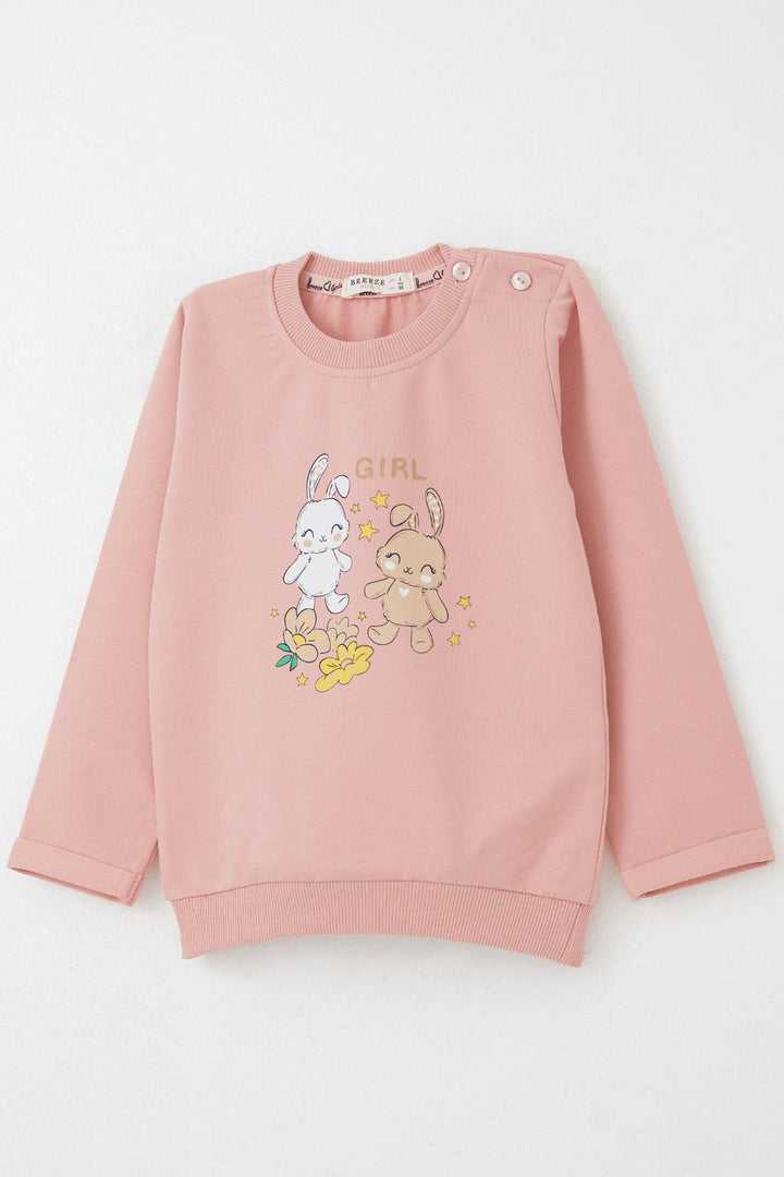 BRE Breeze Girl Baby Tracksuit Happy Friends Bunny Printed Floral 9 Months-3 Years, Pink - Stains