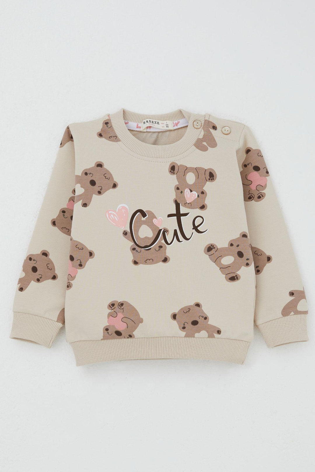 BRE Breeze Girl Baby Tracksuit Happy Bear Patterned 6 Months-2 Years, Beige - Torrente