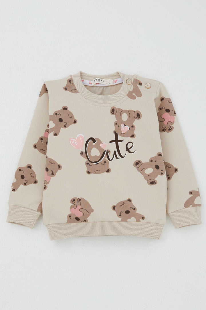 BRE Breeze Girl Baby Tracksuit Happy Bear Patterned 6 Months-2 Years, Beige - Torrente