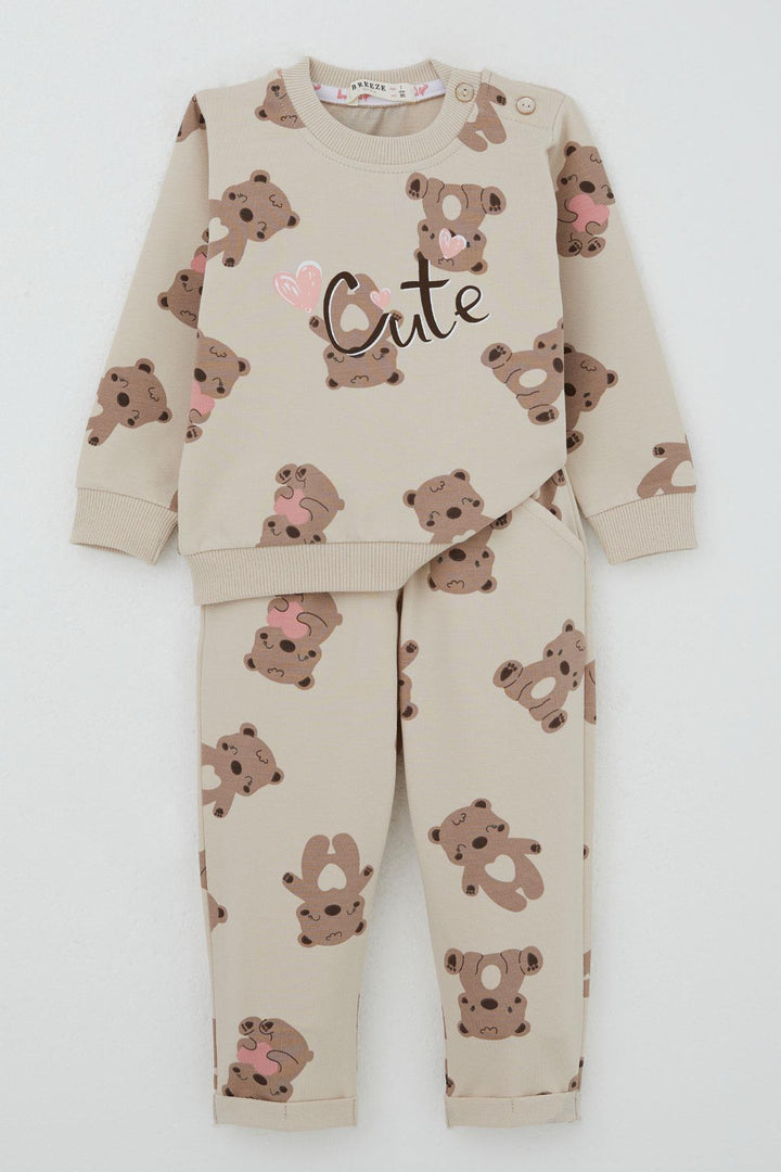 BRE Breeze Girl Baby Tracksuit Happy Bear Patterned 6 Months-2 Years, Beige - Torrente