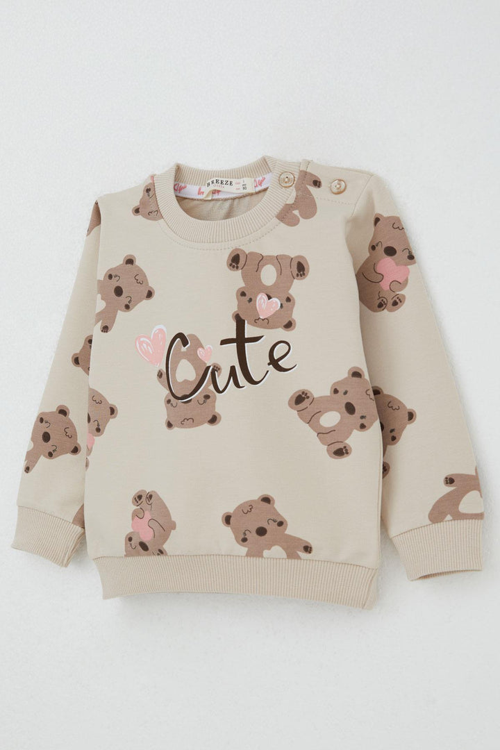BRE Breeze Girl Baby Tracksuit Happy Bear Patterned 6 Months-2 Years, Beige - Torrente