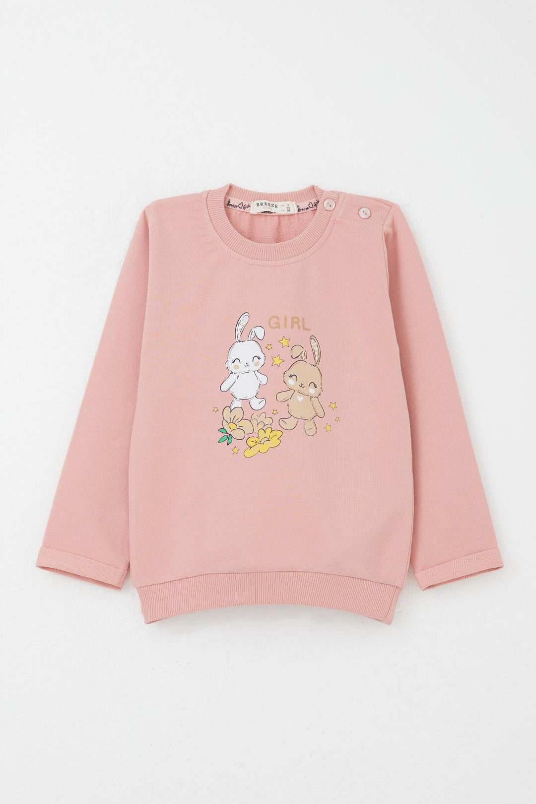 BRE Breeze Girl Baby Tracksuit Happy Friends Bunny Printed Floral 9 Months-3 Years, Pink - Stains
