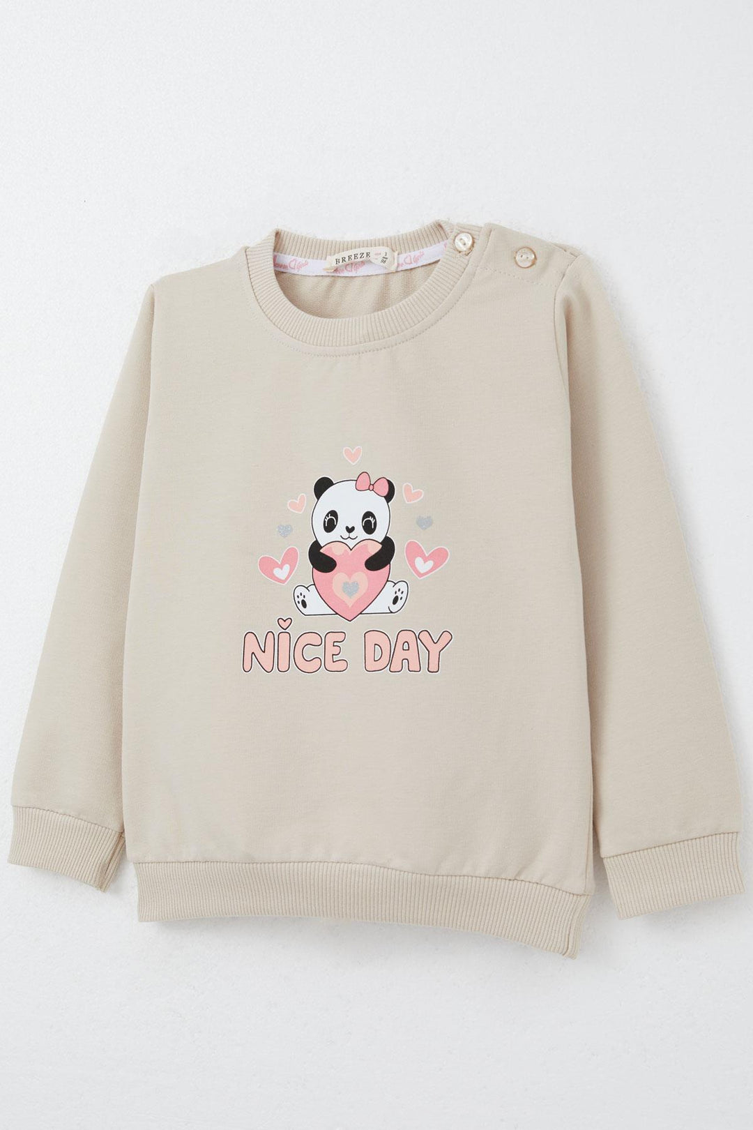 BRE Breeze Girl Baby Tracksuit Happy Panda Printed 9 Months-3 Years, Beige - Batumi