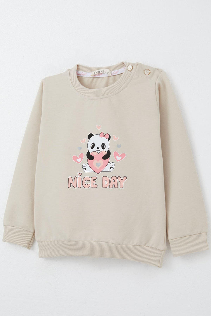 BRE Breeze Girl Baby Tracksuit Happy Panda Printed 9 Months-3 Years, Beige - Batumi