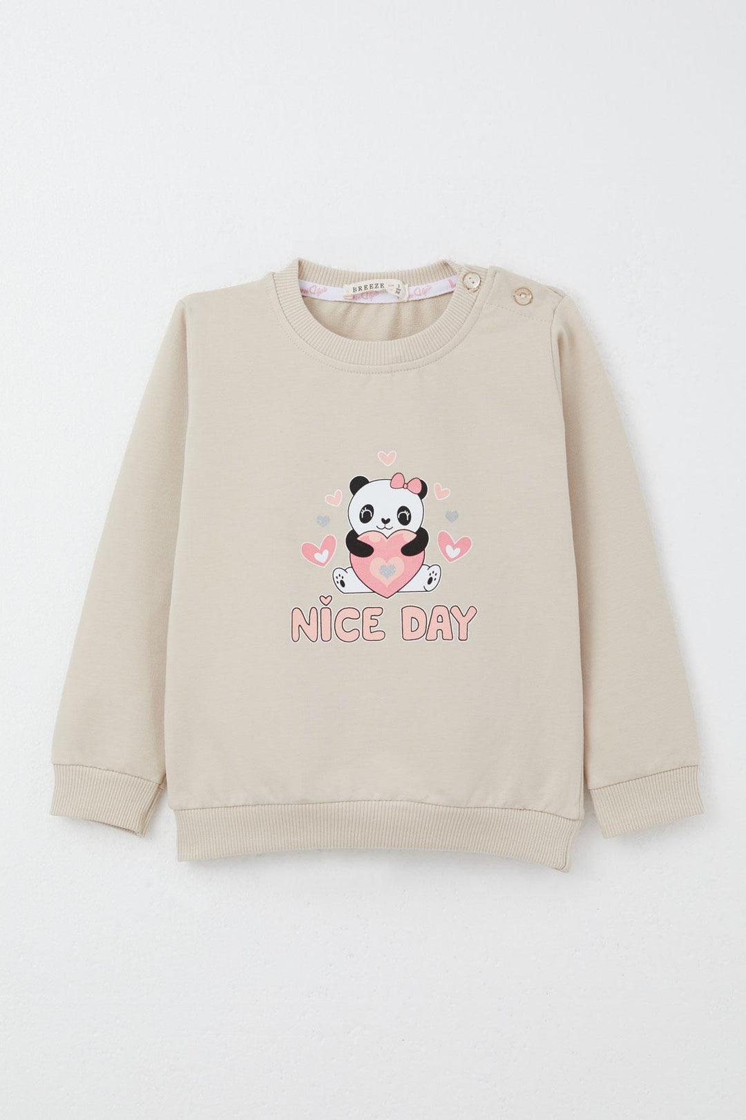 BRE Breeze Girl Baby Tracksuit Happy Panda Printed 9 Months-3 Years, Beige - Batumi