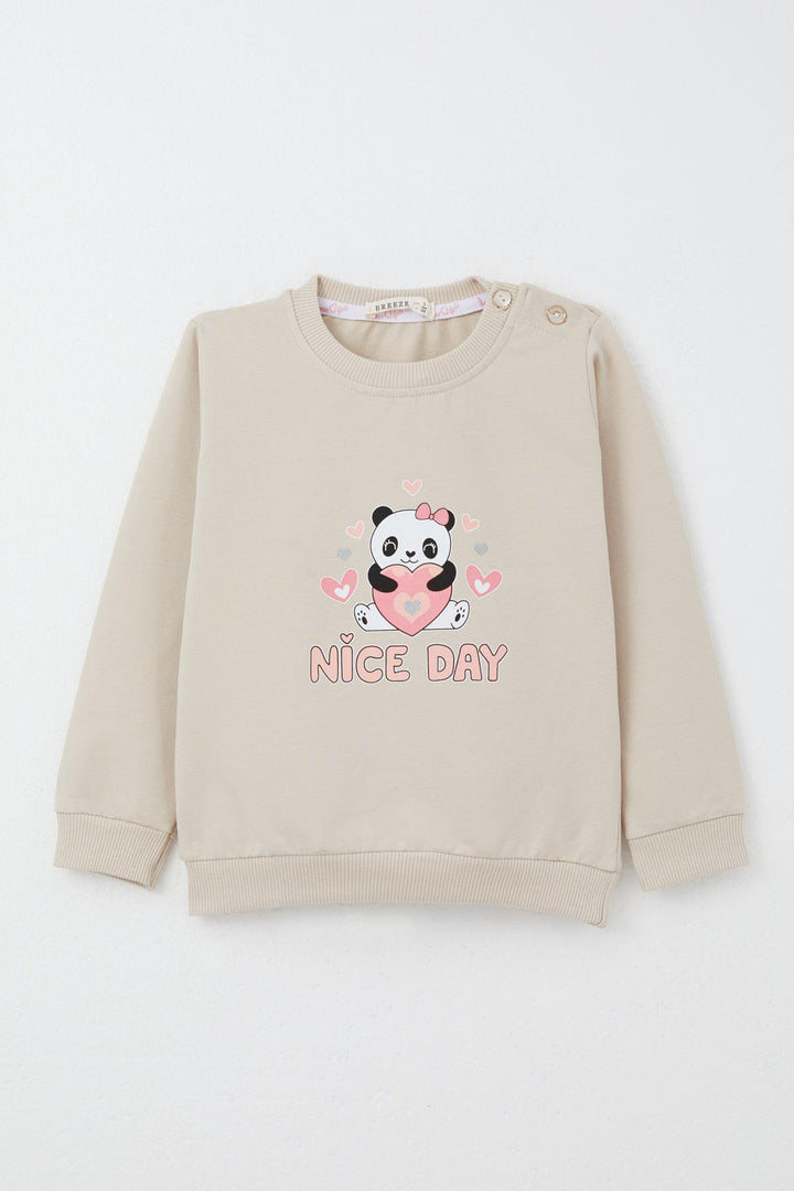BRE Breeze Girl Baby Tracksuit Happy Panda Printed 9 Months-3 Years, Beige - Batumi