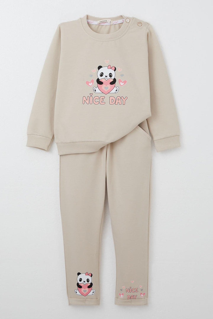 BRE Breeze Girl Baby Tracksuit Happy Panda Printed 9 Months-3 Years, Beige - Batumi
