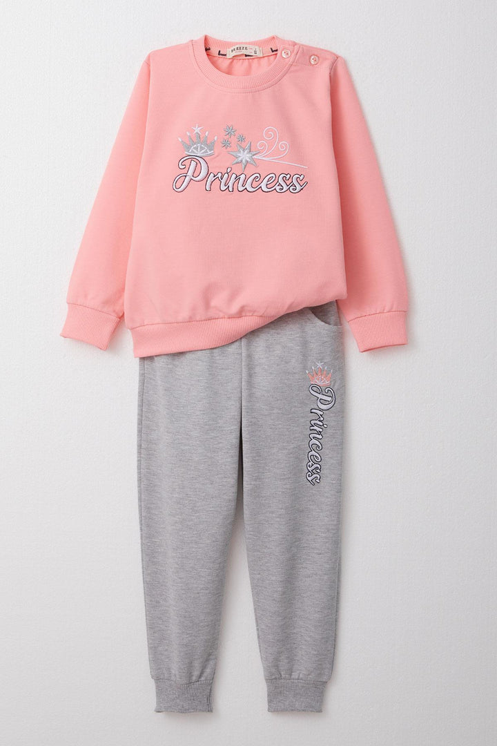 BRE Breeze Baby Girl Tracksuit Set Princess Embroidered Summer Writing 9 Months-3 Years, Pink - Darlington