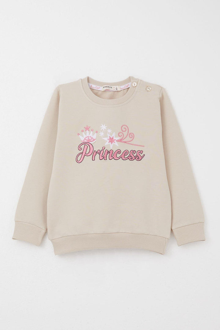 BRE Breeze Girl Baby Tracksuit Set Princess Embroidered Summer Writing 9 Months-3 Years, Beige - High Wycombe