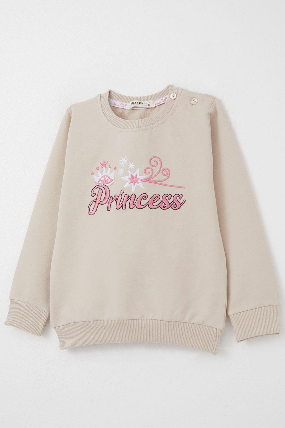 BRE Breeze Girl Baby Tracksuit Set Princess Embroidered Summer Writing 9 Months-3 Years, Beige - High Wycombe