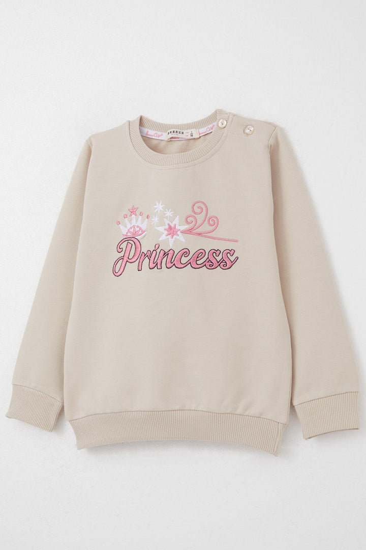 BRE Breeze Girl Baby Tracksuit Set Princess Embroidered Summer Writing 9 Months-3 Years, Beige - High Wycombe