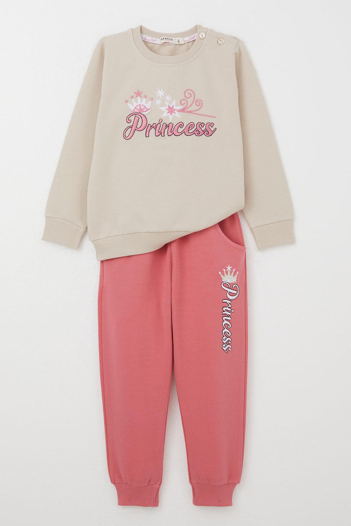 BRE Breeze Girl Baby Tracksuit Set Princess Embroidered Summer Writing 9 Months-3 Years, Beige - High Wycombe