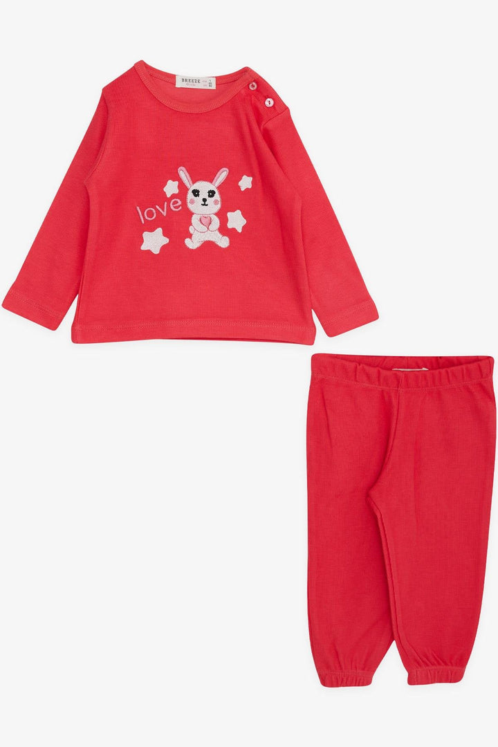BRE Breeze Girl Baby Tracksuit Love Themed Cute Bunny Embroidered 6 Months-2 Years, Pomegranate - Kansas City