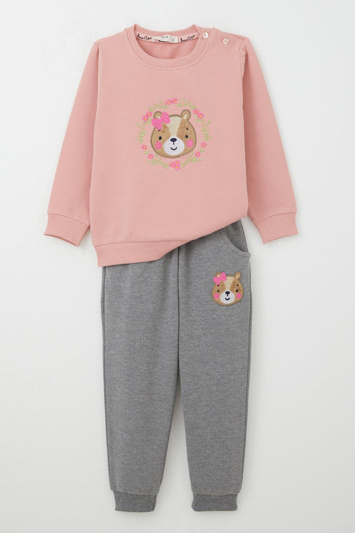 BRE Breeze Girl Baby Tracksuit Cute Bear Embroidered Floral 9 Months-3 Years, Rose Pink - Colmar