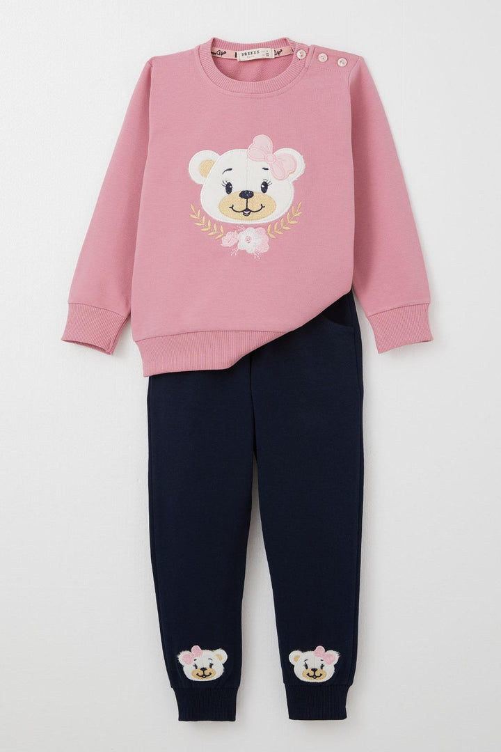 BRE Breeze Girl Baby Tracksuit Cute Bear Embroidered Floral 9 Months-3 Years, Rose Pink - San Clemente