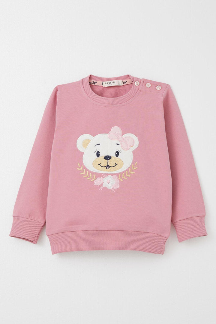 BRE Breeze Girl Baby Tracksuit Cute Bear Embroidered Floral 9 Months-3 Years, Rose Pink - San Clemente