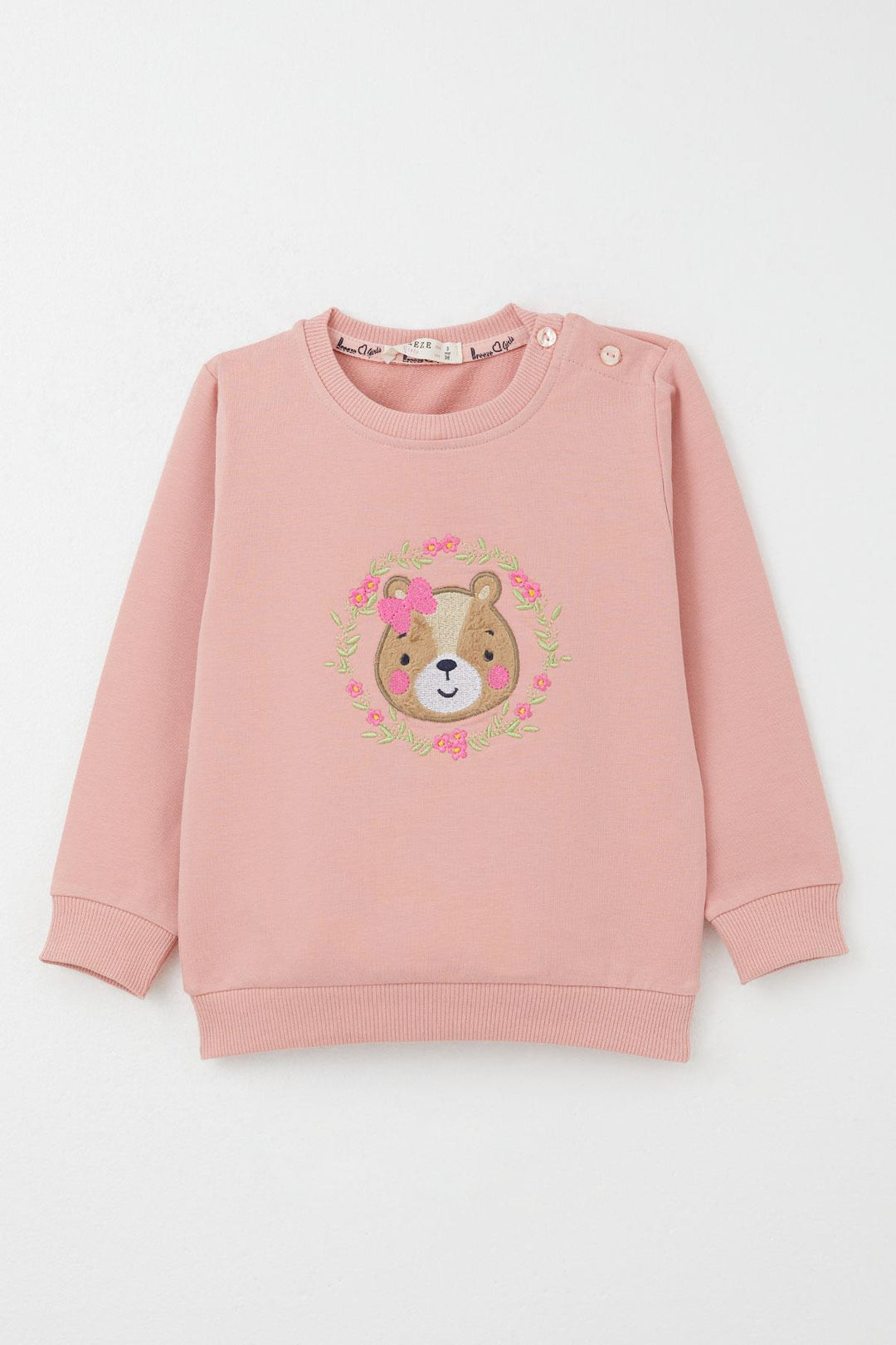 BRE Breeze Girl Baby Tracksuit Cute Bear Embroidered Floral 9 Months-3 Years, Rose Pink - Colmar