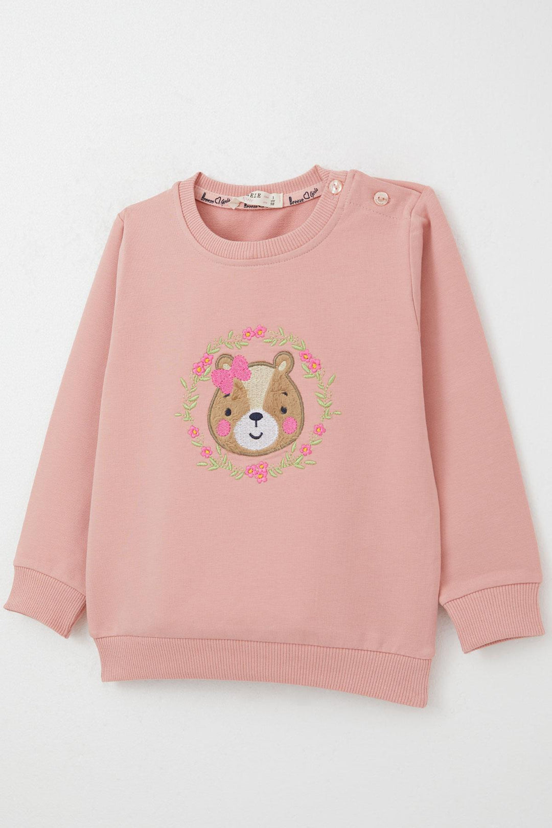 BRE Breeze Girl Baby Tracksuit Cute Bear Embroidered Floral 9 Months-3 Years, Rose Pink - Colmar