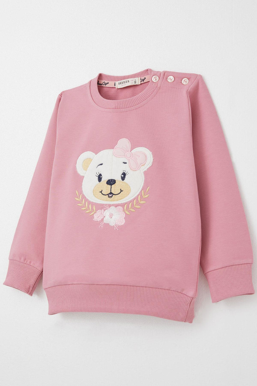 BRE Breeze Girl Baby Tracksuit Cute Bear Embroidered Floral 9 Months-3 Years, Rose Pink - San Clemente