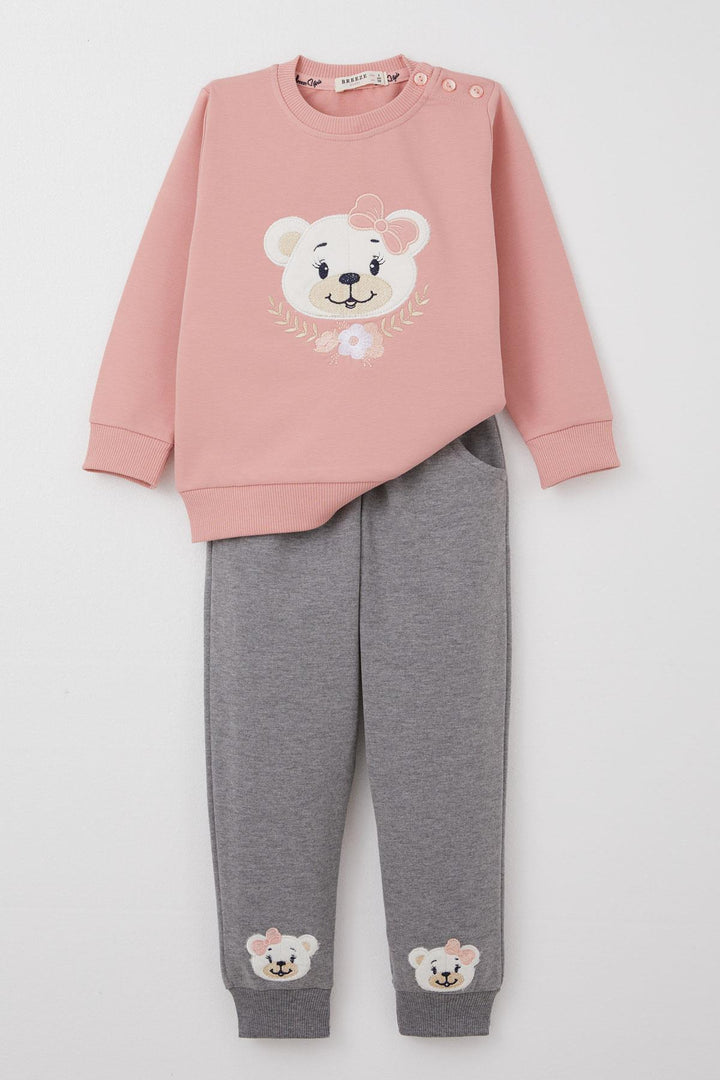 BRE Breeze Baby Girl Tracksuit Cute Bear Embroidered Floral 9 Months-3 Years, Pink - Donostia