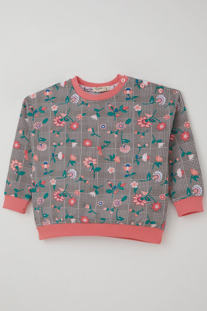 BRE Breeze Baby Girl Tracksuit Set Plaid Pattern Flower Garden 9 Months-3 Years, Mink - Lviv