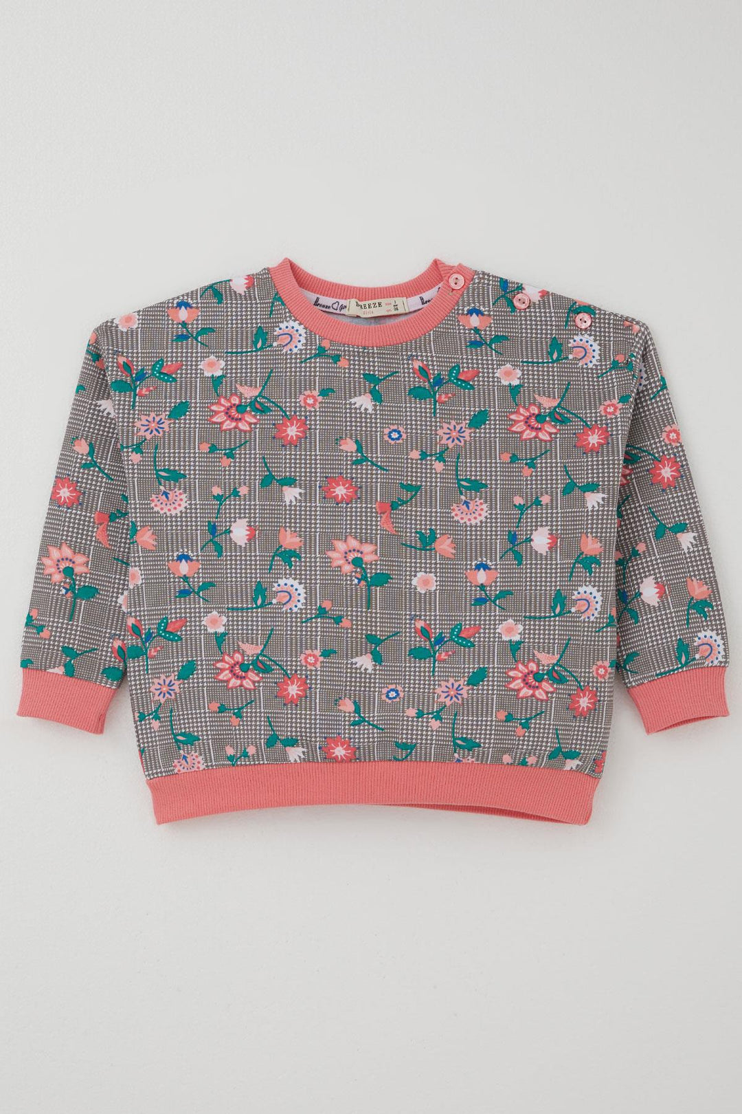 BRE Breeze Baby Girl Tracksuit Set Plaid Pattern Flower Garden 9 Months-3 Years, Mink - Lviv